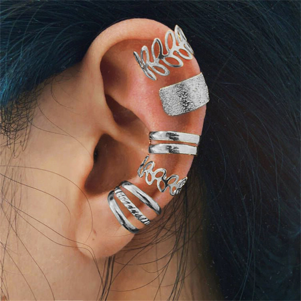 5-15pcs Simple Vintage Metal Clip Earrings Set for Women Teens Casual Hollow Leaf Fake Piercing Earring Jewelry Accessories Gift. 