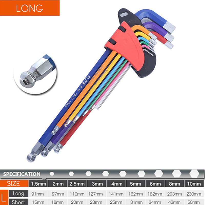 Allen Key Set L Wrench Kit For Allen Screw 9PCS Long Arm Hex Key Set 1.5mm To 10mm Hexagon Spanner Hand Tools For Bicycle Repair. 