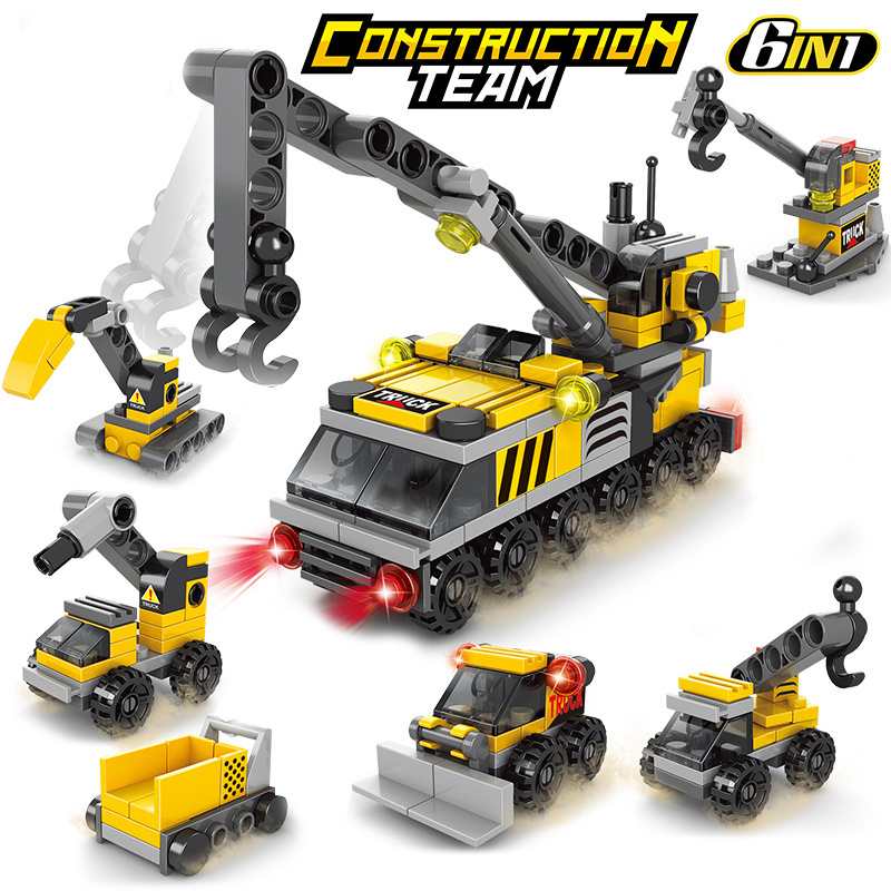 Mini size 6 In 1 Building Blocks DIY Police Car Fire Truck Castle Model ...