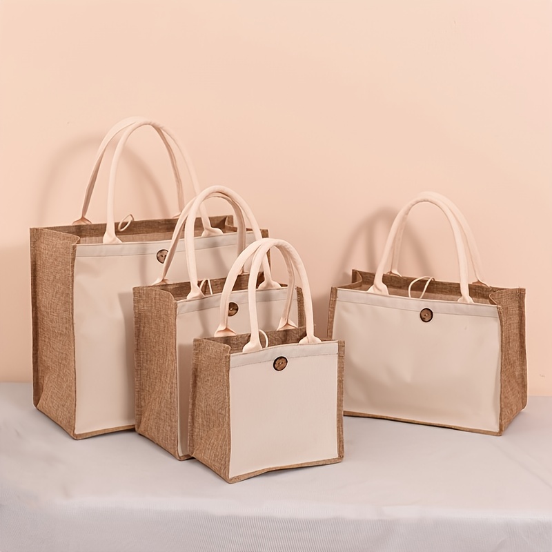 New vertical style linen tote bag plain color simple gift bag fashion shopping bag