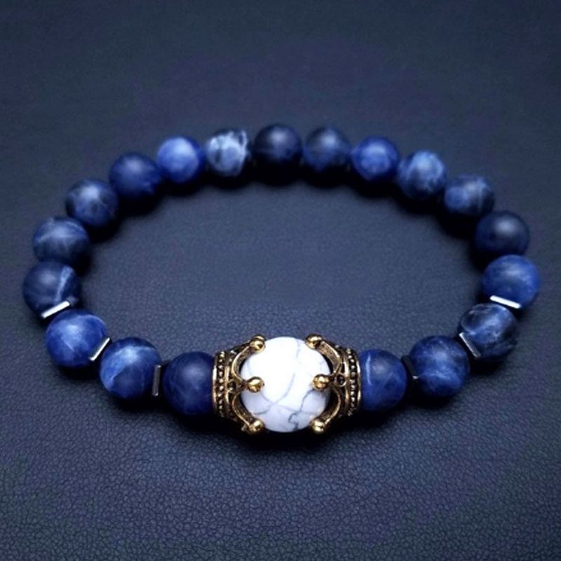 Natural Stone Bead Bracelets for Men Fashion Luxury Antique Crown Mate Beads Tiger Eye Stone Handmade Beaded Bracelets Jewelry. 