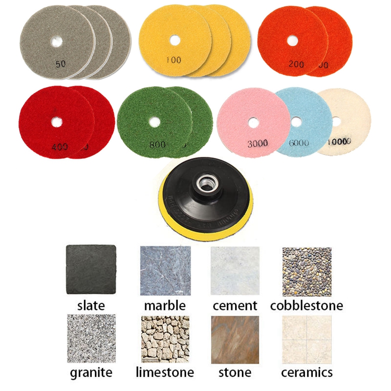 16pcs 100mm 4 inch Diamond Polishing Pads Kit Wet/Dry for Granite Stone Concrete Marble Polishing Use Grinding Discs Set. 