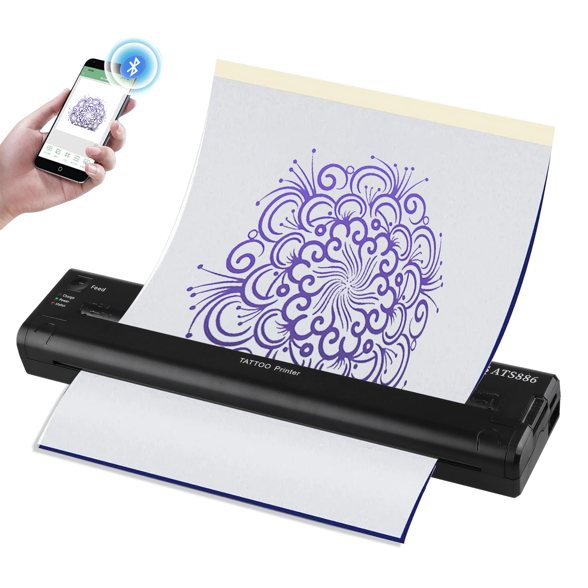 ATS886 Professional Portable Tattoo Transfer Printer Machine Kit Wireless Network Thermal Stencil Line Drawing Printing Copier. 
