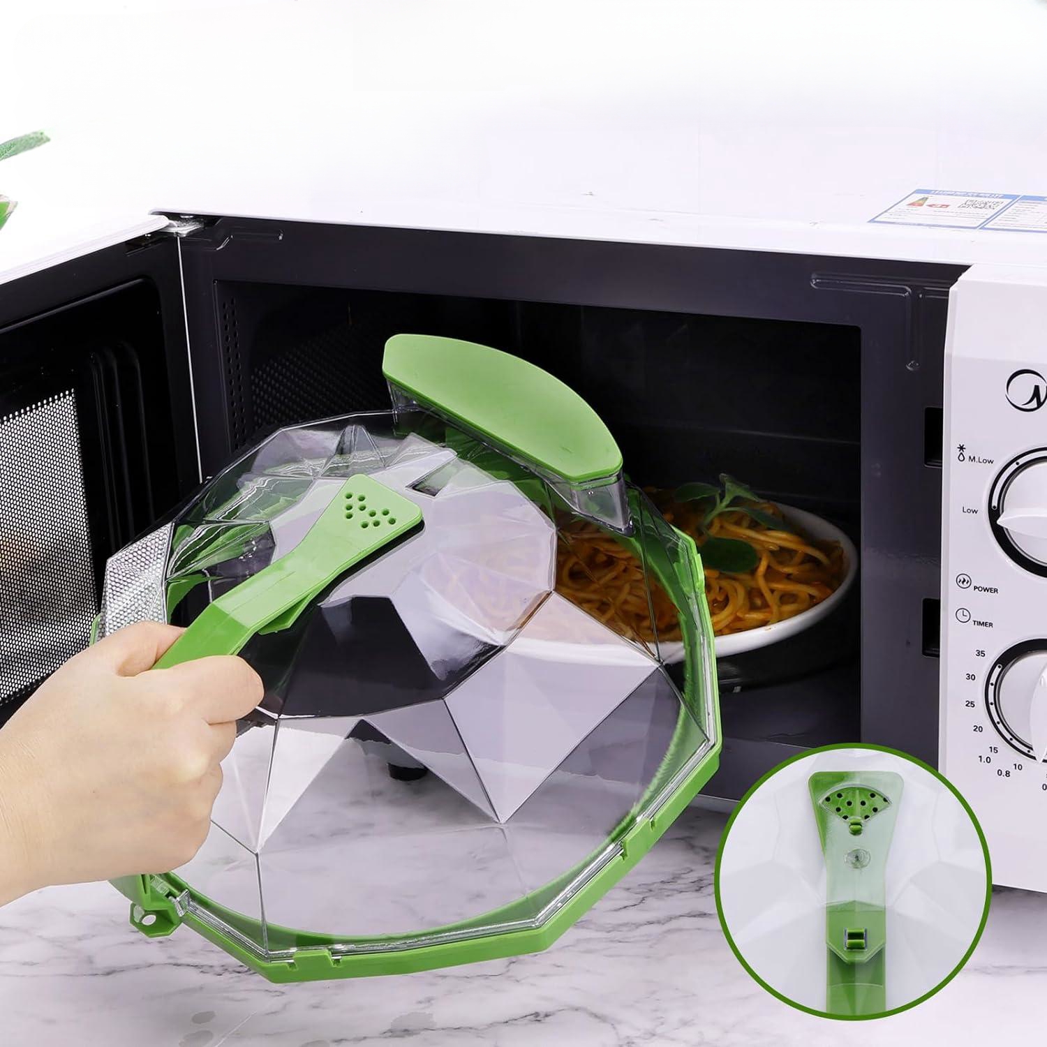 Microwave Cover for Food, Clear Microwave Splatter Cover with Water Storage Box, Upgraded Handle and Steam Vents