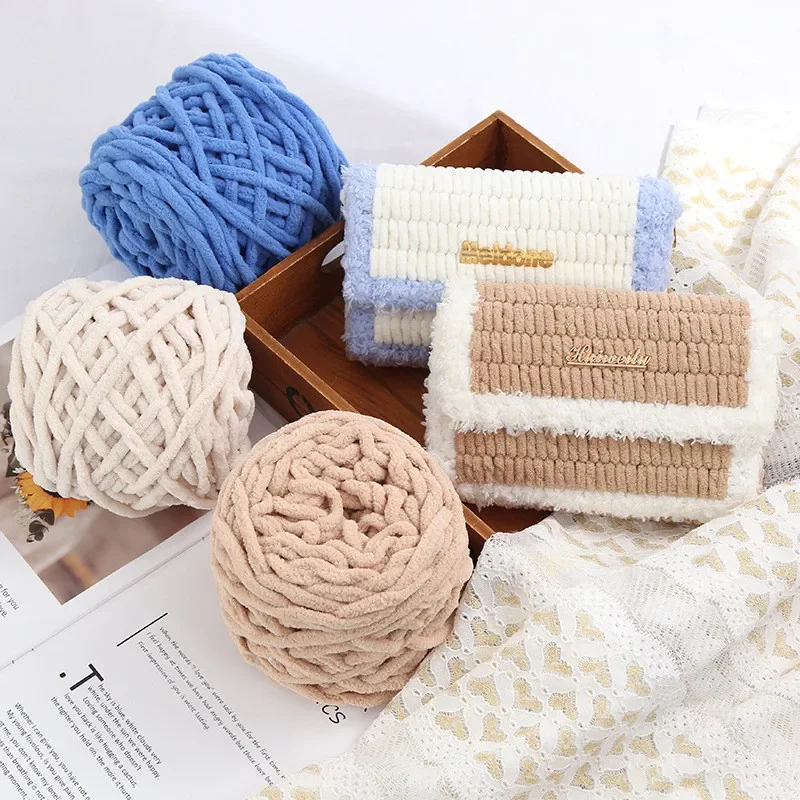 100g/ball Chenille Knitting Yarn Soft Ice Strip Line Cotton Yarn DIY Wool Yarn for Hand Knitting Scarf Thick Wool Wholesale. 