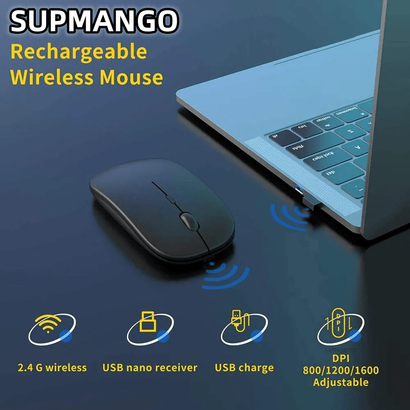 Rechargeable Wireless Mouse With Single Mode USB 2.4 GHZ RGB 1600DPI Mouse Suitable For Laptop Tablet Macbook Game Mouse Players. 