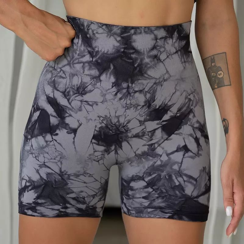 Women Tie Dye Sports Shorts Seamless Slim Leggings Gym Workout Running Seamless Sexy Hip Liftting High Waist Stretch Yoga Shorts. 