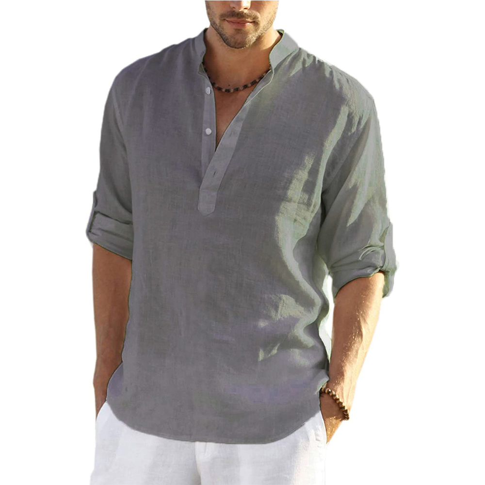 Men's Daily Linen Long Sleeve Shirt Solid Color Loose Casual Shirt Cotton Linen Comfy Fit Blouses Men Clothing. 