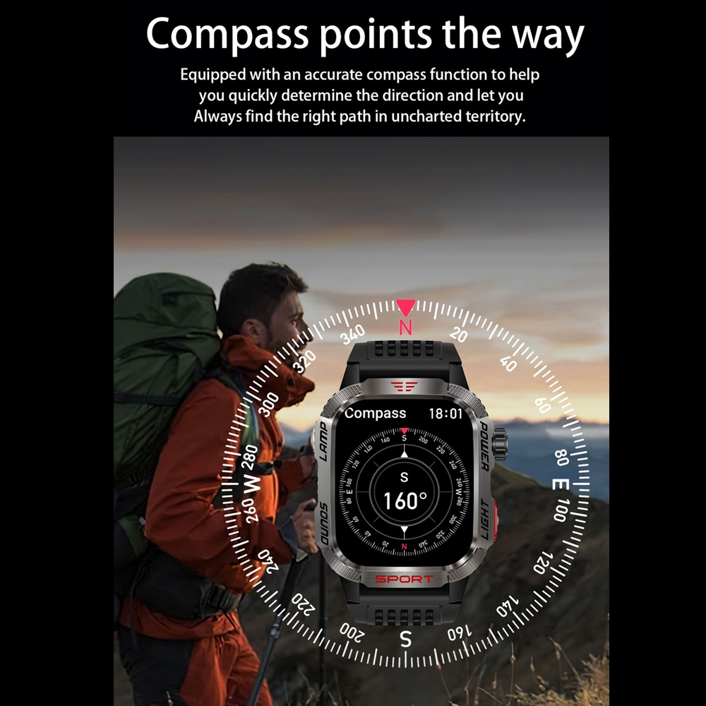 ChiBear 2024 New Men's Outdoor Military Compass GPS Smartwatch Flashlight 600 mAh 100+ Sport Mode Smart Watch For Huawei xiaomi. 