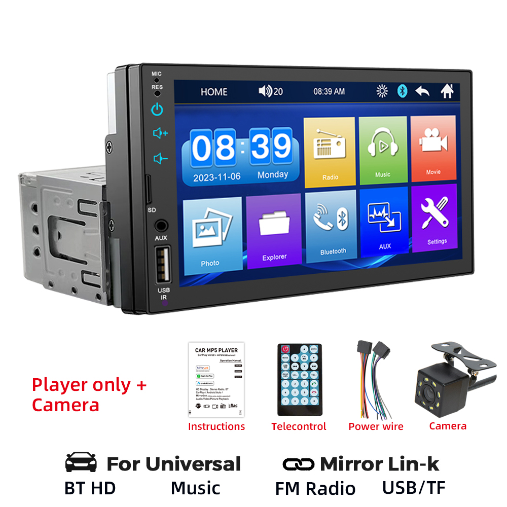 HIPPBQCC 7 Inch Car Radio 1 Din MP5 Mirror Link Multimedia Player Touch ...