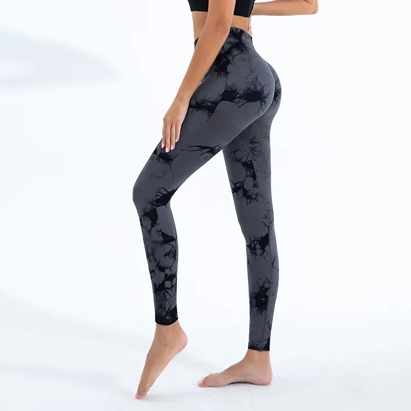 Gym Sports Workout Leggings Push Up Yoga Pants Women Fitness Leggings High Waist Seamless Pants Fashion Tie Dye Knit Slim Pants. 