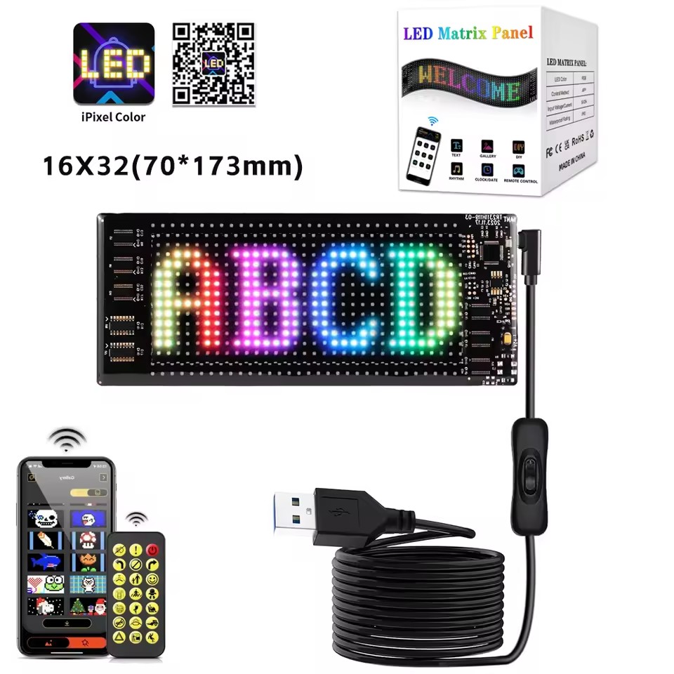 Smart LED Matrix Panel Scrolling Bright Advertising USB 5V Bluetooth ...