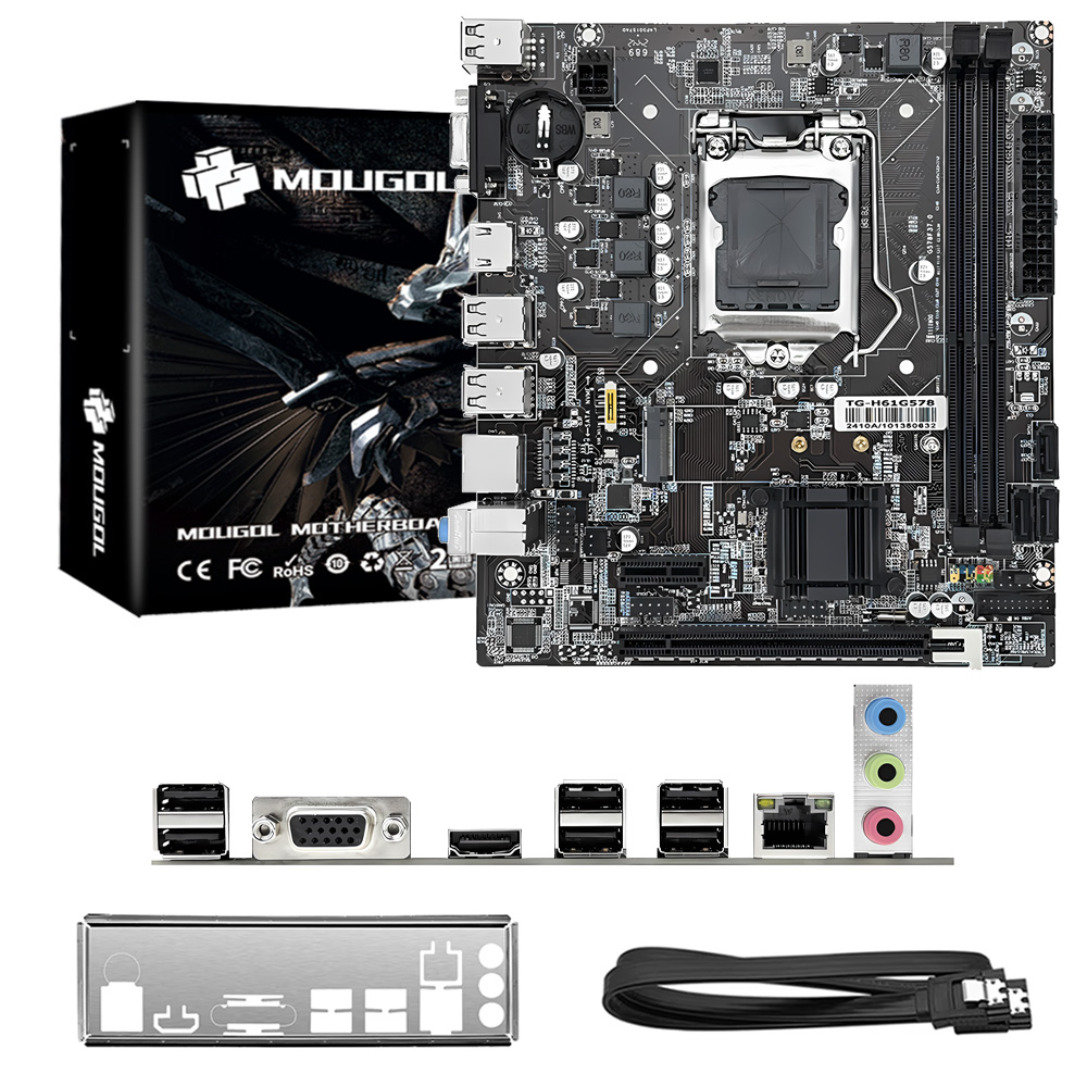MOUGOL H61M Gaming Motherboard M.2 NVME PCIEx16 DVI Supports Dual-channel DDR3 RAM Intel Core 2/3 Gen CPU LGA1155 for Desktop PC. 