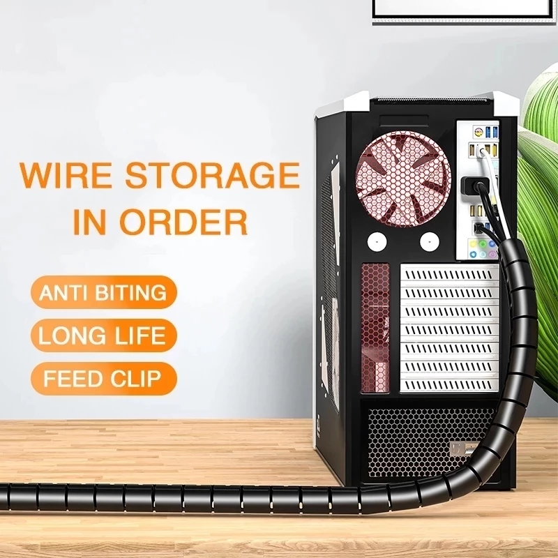 2/1M 16/10 mm Flexible Spiral Cable Wire Protector Cable Organizer Computer Cord Protective Tube Clip Organizer Management Tools. 