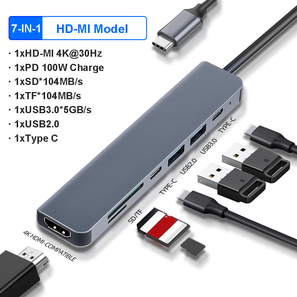 11-in-1 4K USB C 3.0 HUB Type C to HDMI-compatible USB 3.0 Adapter Type C HUB Dock PD 87W USB C Splitter for MacBook Pro Air. 