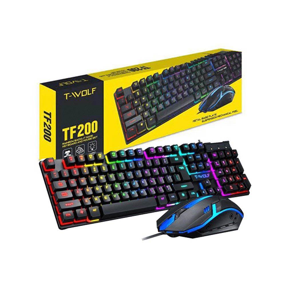 Gaming Keyboard & Mouse Combo T-Wolf TF200 Key-Board RGB LED USB Wired Keyboard and Mouse Set USB colorful LED Light mechanical Gaming Keyboard Mouse Combos for PC. 