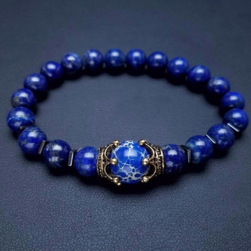 Natural Stone Bead Bracelets for Men Fashion Luxury Antique Crown Mate Beads Tiger Eye Stone Handmade Beaded Bracelets Jewelry. 