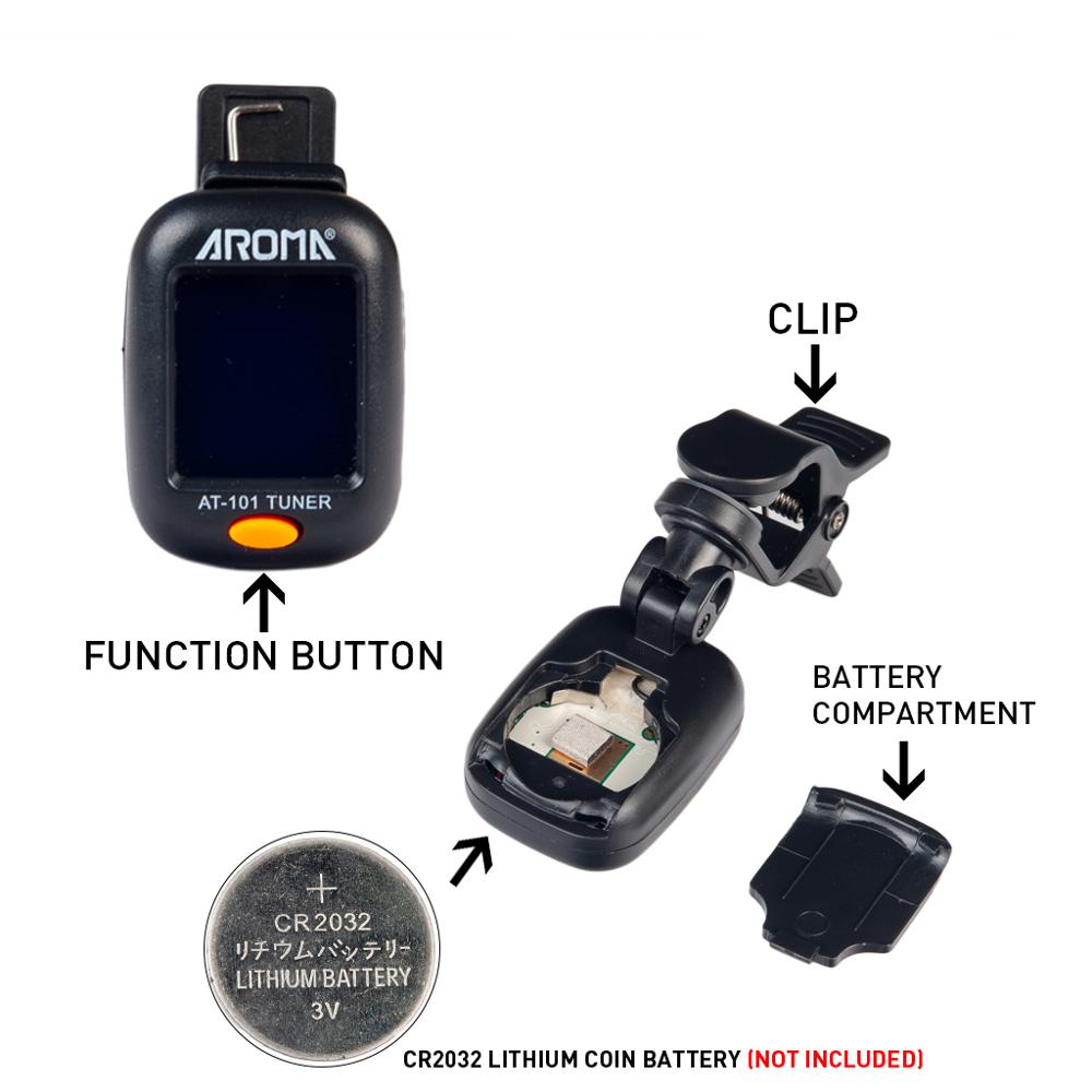 Aroma Guitar Tuner AT-01A/101 Foldable Rotatable Clip-on Tuner High Sensitivity for Bass Ukulele Chromatic Guitar Accessories. 
