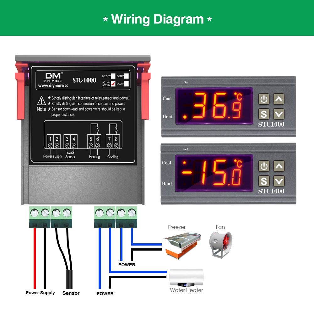 STC 1000 LED Digital Thermostat for Incubator Temperature Controller Thermoregulator Relay Heating Cooling DC 12V 24V 110-220V. 