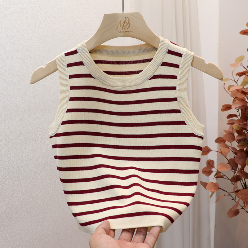 Summer Spring Striped Tank Tops Women Sleeveless Knitted T-Shirts Female Elastic Slim Casual Vests Crop Tops Pullover Camis. 