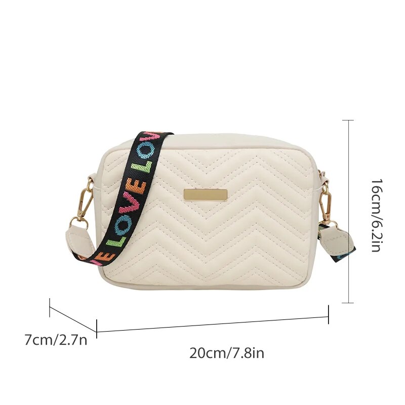 Rilibegan Embroidered Camera Bag PU Material Casual Small Square Bag Versatile Single Shoulder Bag Printed Shoulder Strap. 