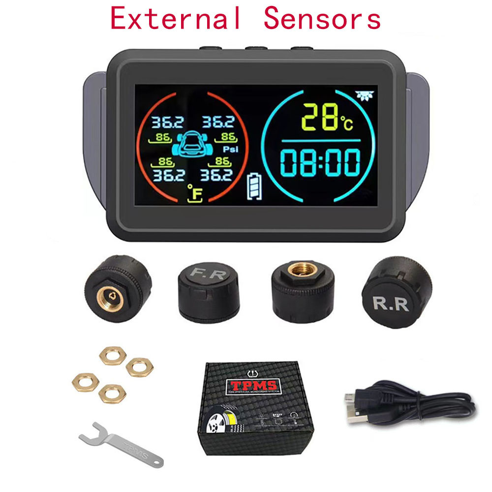Smart Solar Power TPMS Car Tire Pressure Monitoring System Alarm Tyre ...