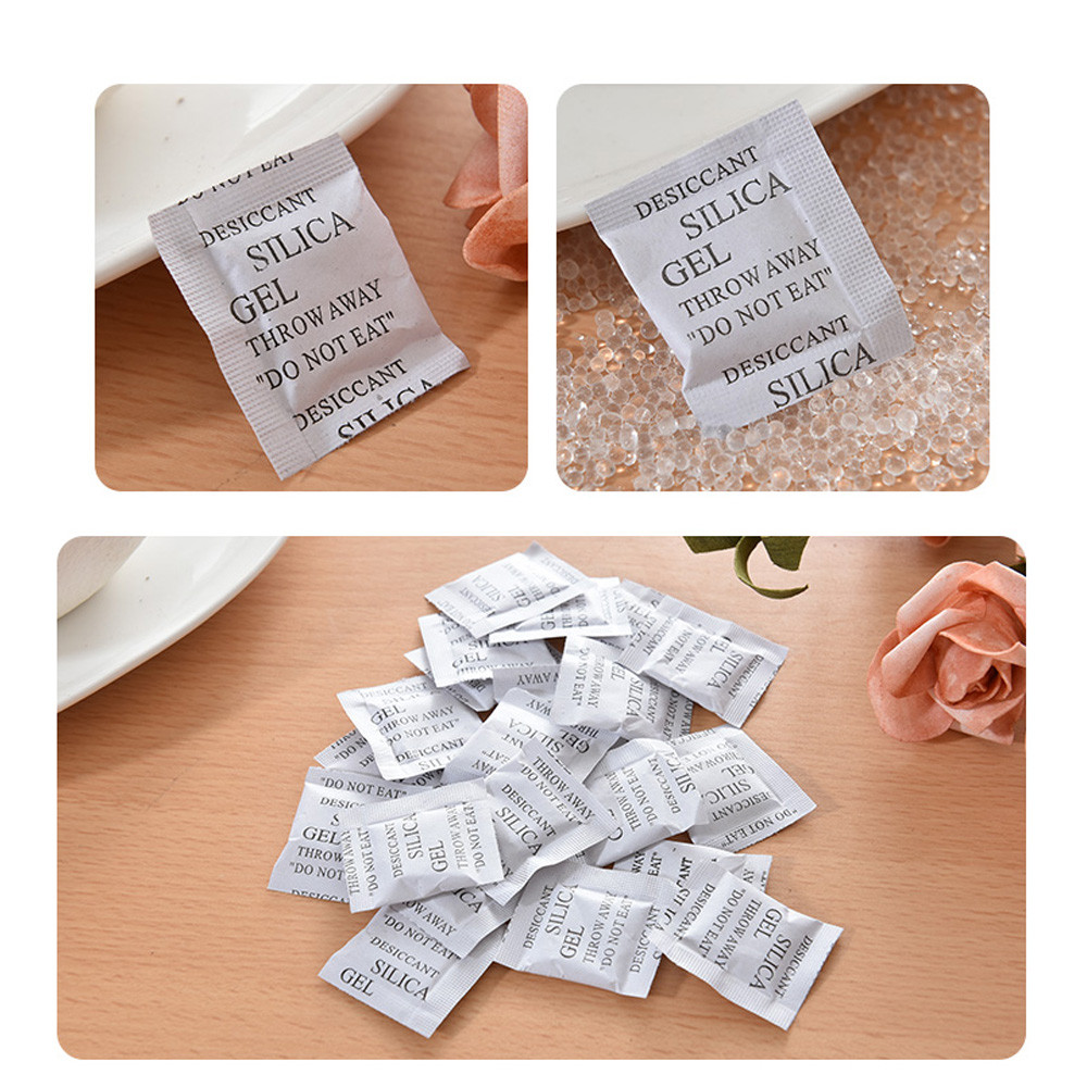 100 Packs Non-toxic Safe Silica Gel Desiccant Moisture Absorber Dehumidifier for Room Kitchen Clothes Food Household Cleaning. 