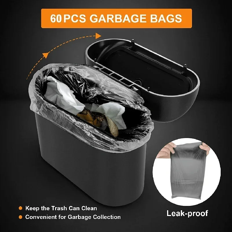 Car Trash Can (with Lid) Contains 60 (300) Garbage Bags, Small Car Trash Can, Leak-proof Mini Car Accessories. 