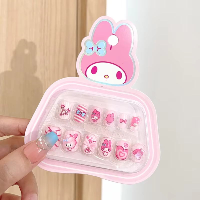 Cartoon Sanrio Kids Nail Sticker Cute Hello Kitty Cinnamoroll Kuromi Children Self Adhesive Nail Patch Accessories Girl Toy Gift. 