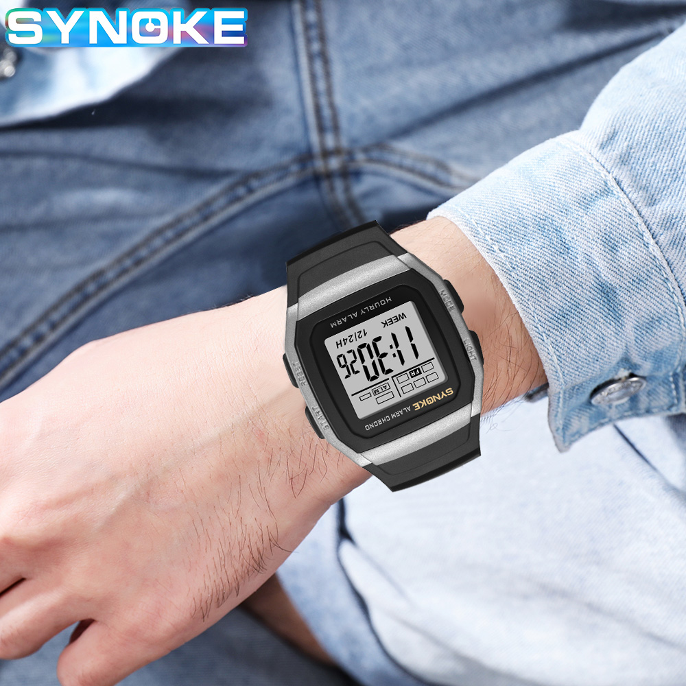 SYNOKE Digital Watch Student Electronic Outdoor Sports Boy Luminous Waterproof MultiFunction Watch Retro Square Watch. 