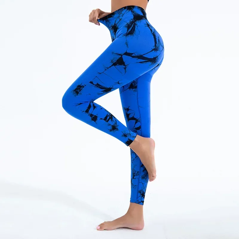Gym Sports Workout Leggings Push Up Yoga Pants Women Fitness Leggings High Waist Seamless Pants Fashion Tie Dye Knit Slim Pants. 