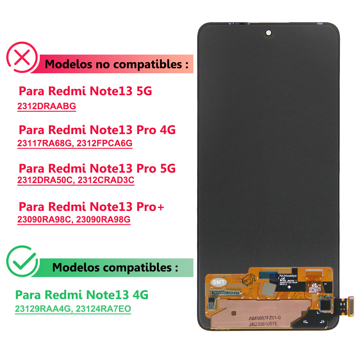 6.67'' AMOLED For Xiaomi Redmi Note 13 4G LCD 23129RAA4G Display With Frame Touch Screen Digitizer Assembly Replacement. 