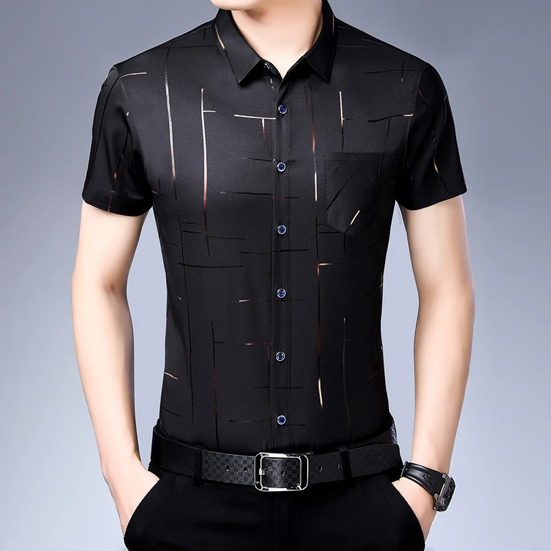 New Men's Business Casual Short Sleeved Shirt No Iron and Wrinkle Resistant Top. 