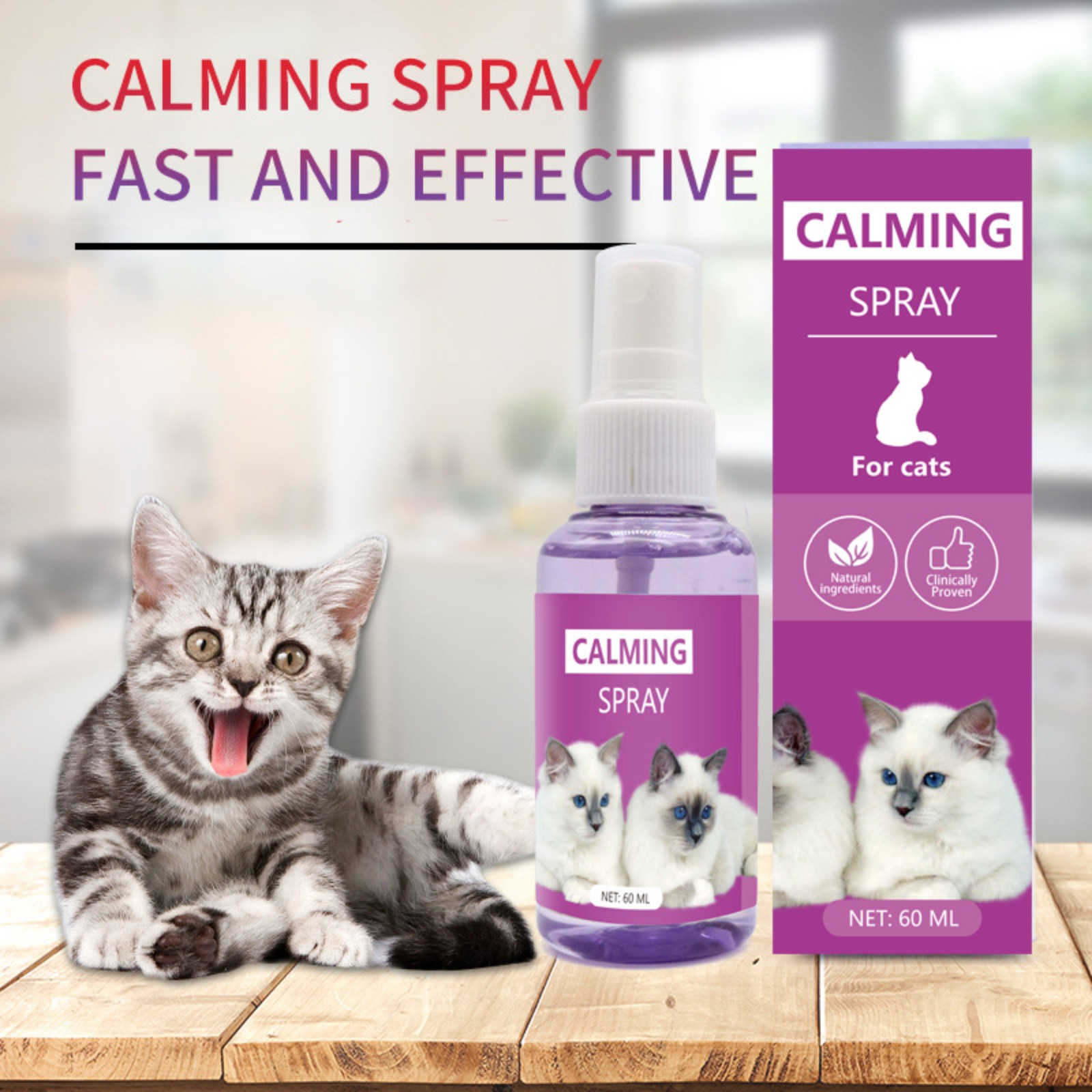 60ml calming spray Feline anti stress pheromone emotional soothing spray Health Cleaning Supplies for Cats Anti-Stress Spray. 
