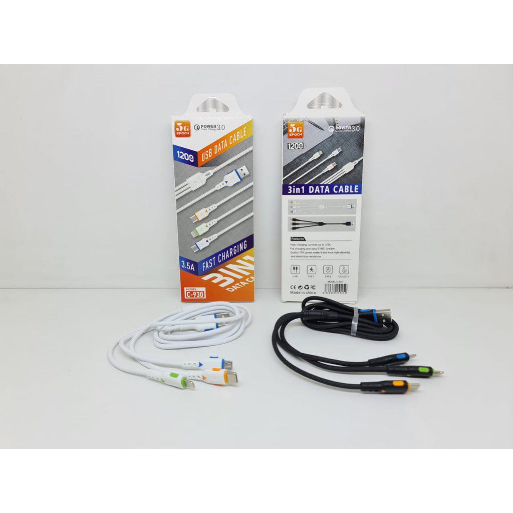 5G Epoch USB Cable 3 in 1 C-930 Quick charging Kabel Casen Quick Charge  3.5A Power 3.0 Type-C/ iOS /Micro USB V8 | Daraz.lk