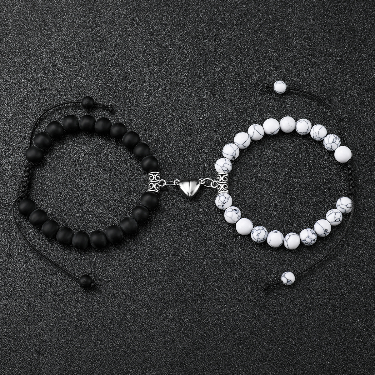 Geneva Couple Watches Silicone Band Quartz Magnetic Heart Beads Bracelets Set Love Heart Magnetic Beaded Bracelet Set, Stretchable Hand  main image 3