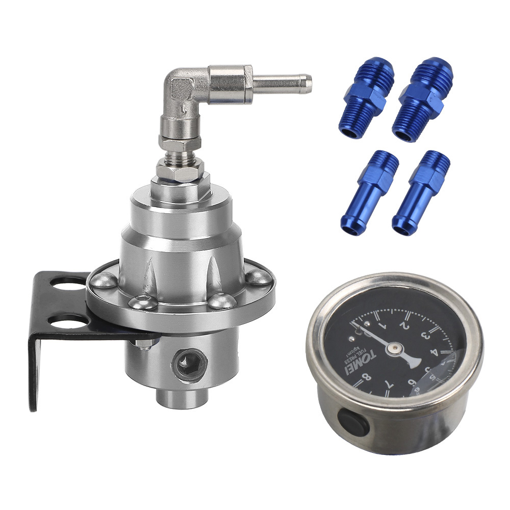 thumbnail image 2 of Universal Fuel Pressure Regulator Kit With Gauge – Aluminum, Adjustable 0-160 PSI – For Turbo/High-Performance Engines (Blue) 2 of 5