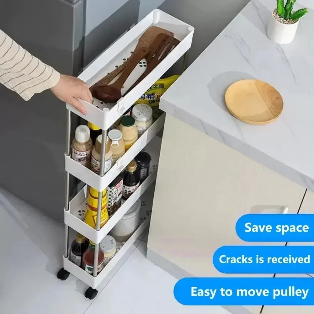 Storage Cart Multifunctional High Capacity Save Space 3/4-Tier Storage Movable Floor-Standing Rolling Vertical Shelf for Kitchen. 