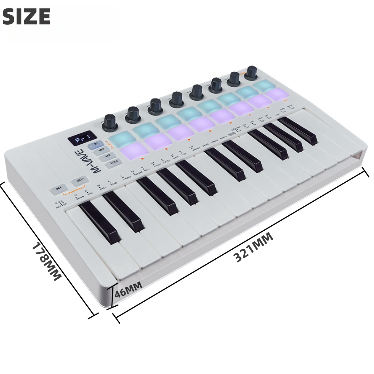 M-VAVE SMK-25 II MIDI Pad Controller Keyboard USB Mini 25 Key,16 RGB Drum Pads,8 Knobs and Music Production,Software Included. 