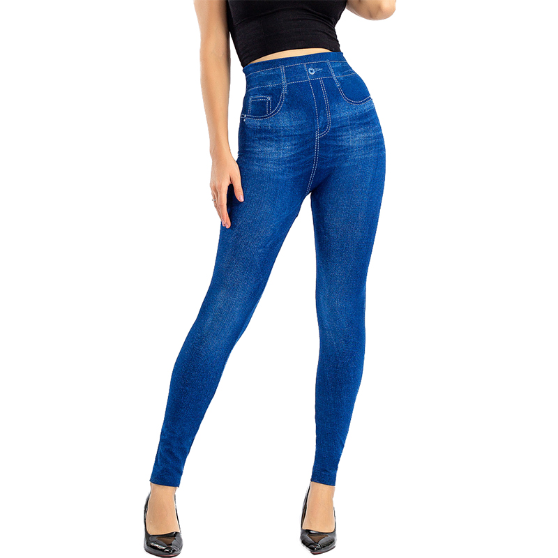 PD394 Flat WOMEN'S Sexy Seamless Leggings with High Waist and Warm Imitation Denim High Elasticity Denim Tight Pants. 