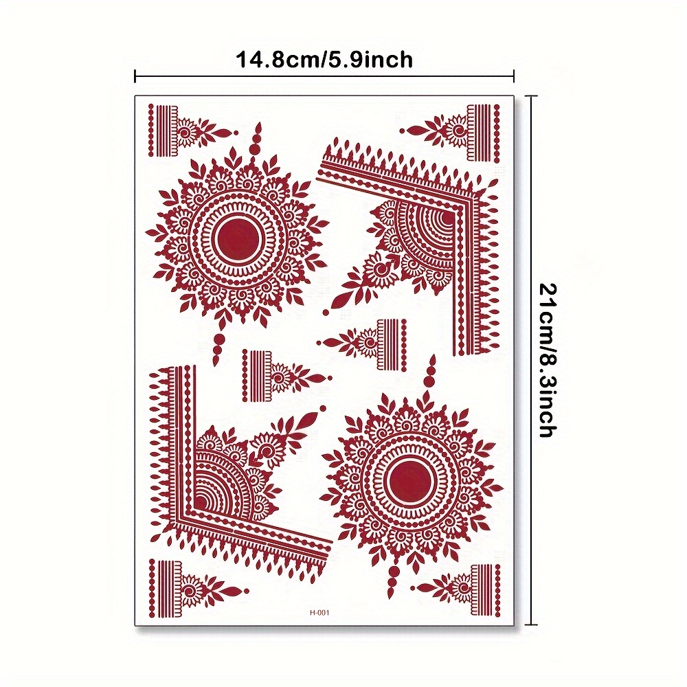Red Lace Henna Tattoo Sexy Maroon Tattoo Stickers Waterproof India Mehndi Design Temporary Tattoos Finger Hand Tattoo For Women. 