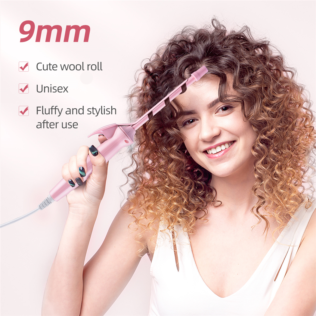 CkeyiN Mini Hair Curling Iron 9mm Curler Wand Professional Curly Tongs Ceramic Electric Salon Styling Tool Small Crimping Iron. 