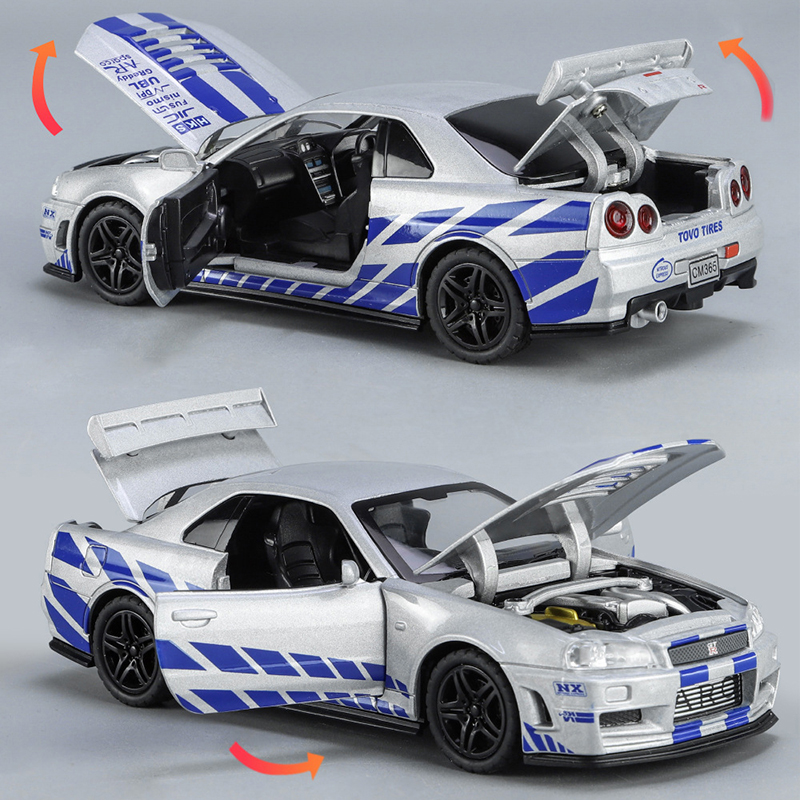 1:32 GTR R34 SKYLINE Fast Alloy Simulation Car Model Diecasts & Toy Vehicles And Furious Cars Decoration Toys For Children Boy. 