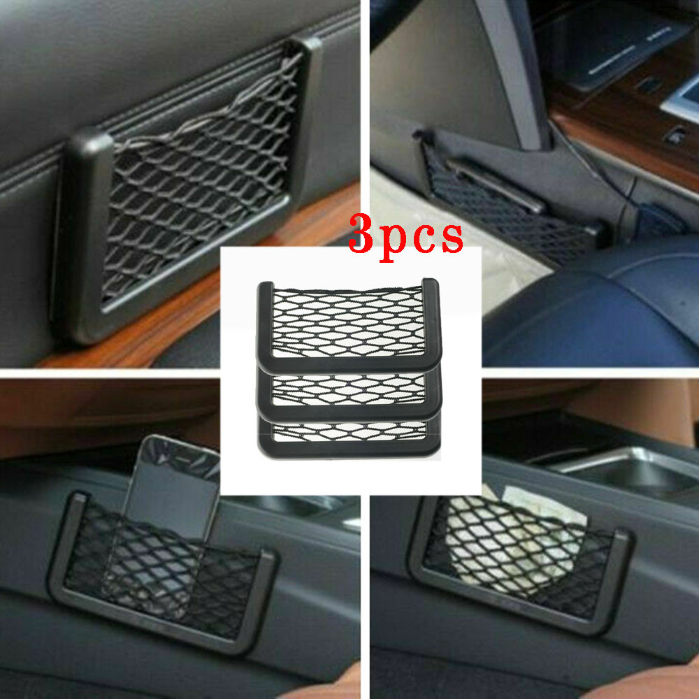 3PCS Car Storage Net Bags Mesh Pockets Universal Car Seat Side Back Storage Net Bag Phone Holder Pocket Organizer. 