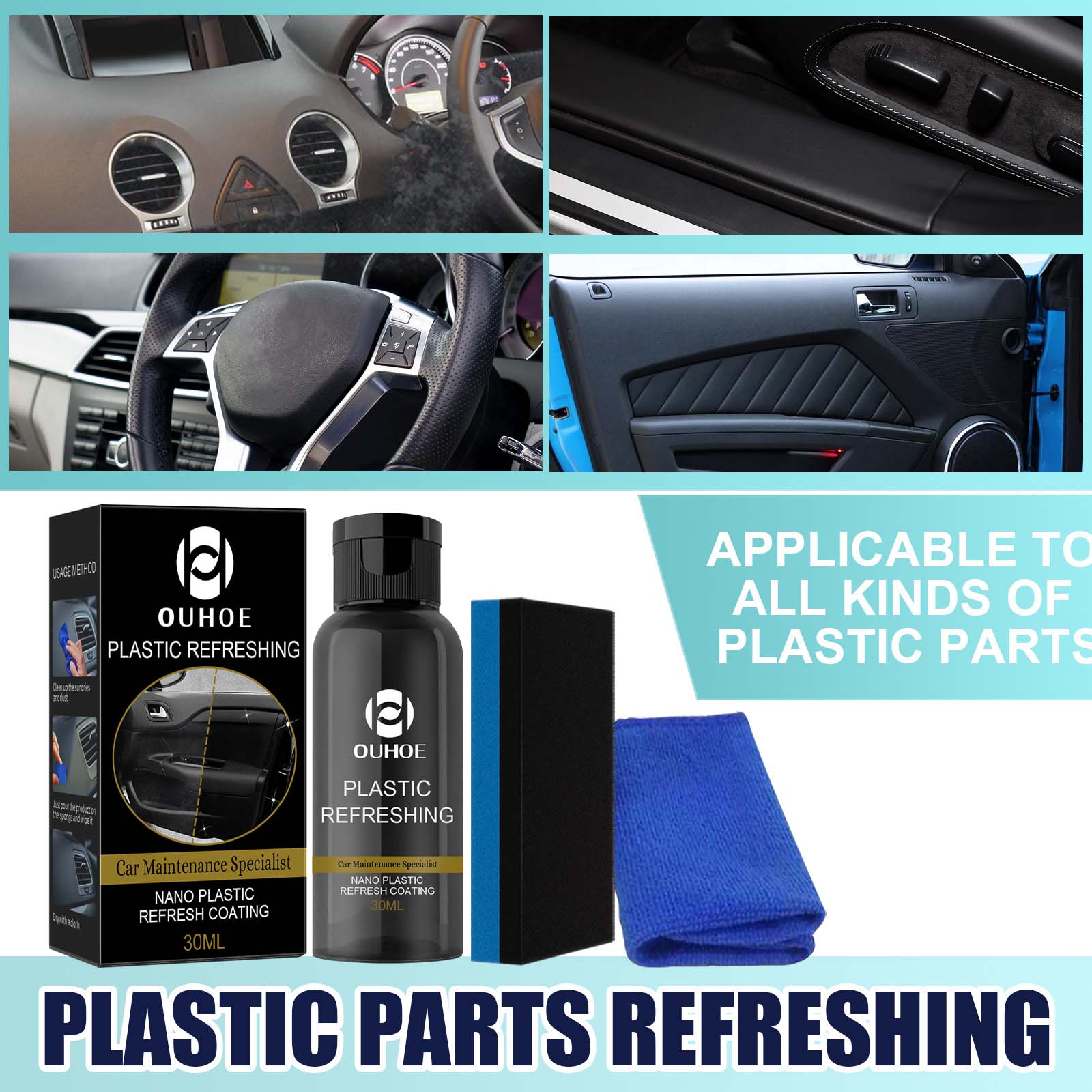 30/50ML Car Plastic Restorer Plastic Revitalizing Coating Agent for Truck Car Interior Plastic Parts Retreading Refurbish Agent. 