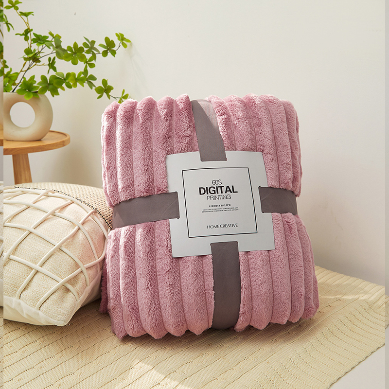Solid Color Fluffy Blankets Thickened Wide Striped Blanket Soft Warm Sofa Bed Sheet Cover Chunky Nap Blanket Home Bedroom Decor. 