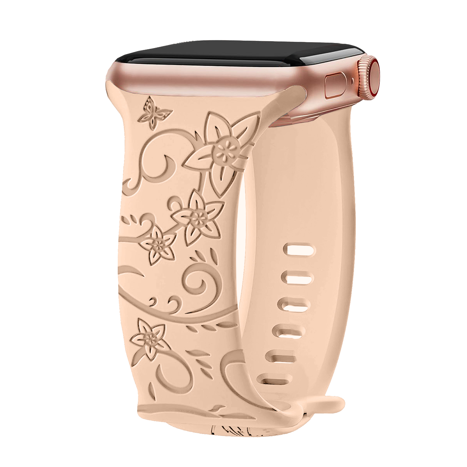 Floral Engraved Strap For Apple Watch Band 40mm 44mm 41mm 49mm 45mm 38mm 42mm silicone bracelet iwatch series 9 7 se 6 8 ultra 2. 
