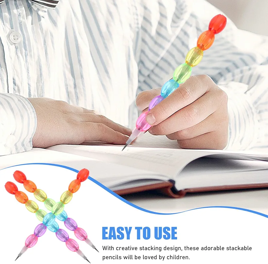 4 pcs Stackable Pencils Colored Bead Pencils Rainbow Buildable Pencil Writing Drawing Pencils Stationery Supplies Party Favors Non-sharpening Pencils. 