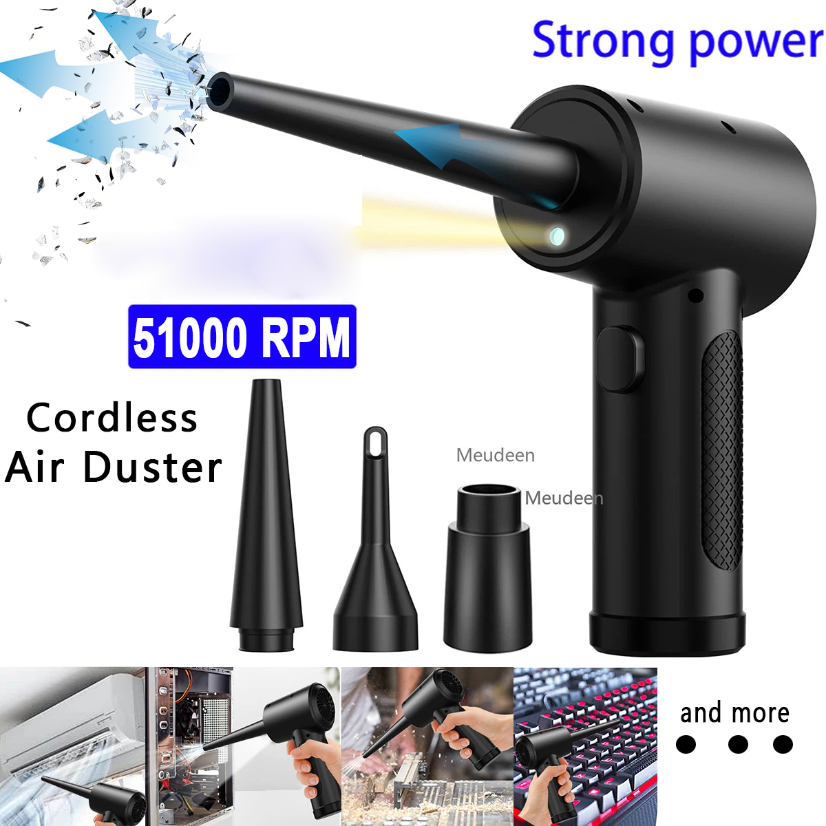 Compressed Air Duster For Computer Keyboard 51000 RPM USB Charging Mini Electric Cordless PC Car Cleaner Wireless Air Blower. 