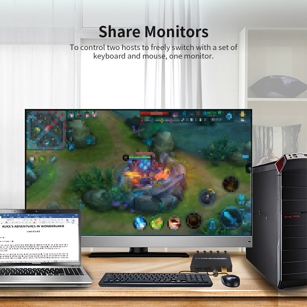 AIMOS AM-KVM Convertor 201CL 2-in-1 HDMI/USB KVM Switch Support HD 2K*4K 2 Hosts Share 1 Monitor/Keyboard& Mouse Set. 